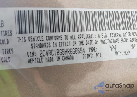 2017 Chrysler Pacifica Touring-L z USA, uszkodzony, nr VIN 2C4RC1BG9HR668654